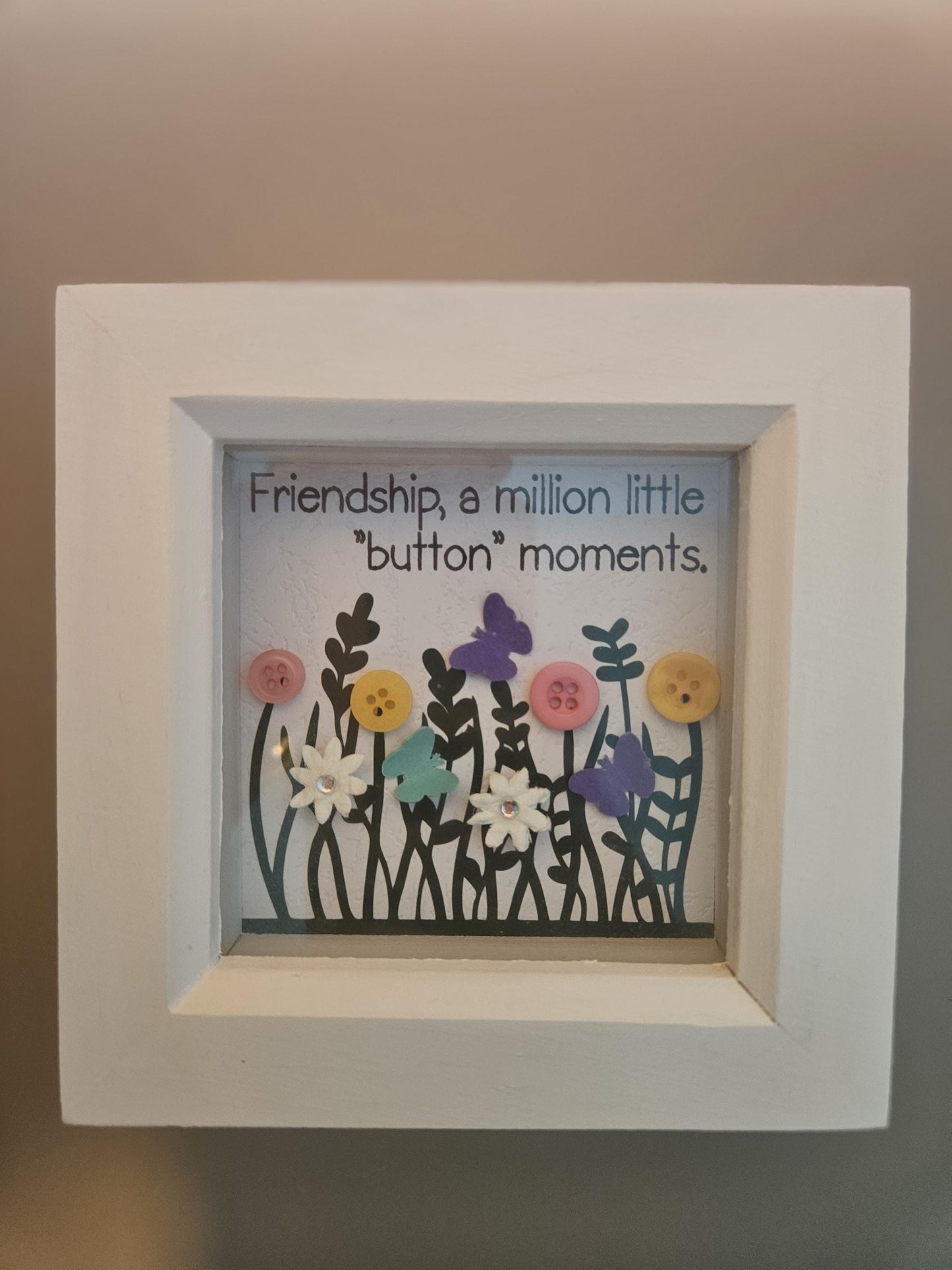 Handmade Button Art Frame: Mothers Day, Friendship, Teacher Appreciation gift. Small