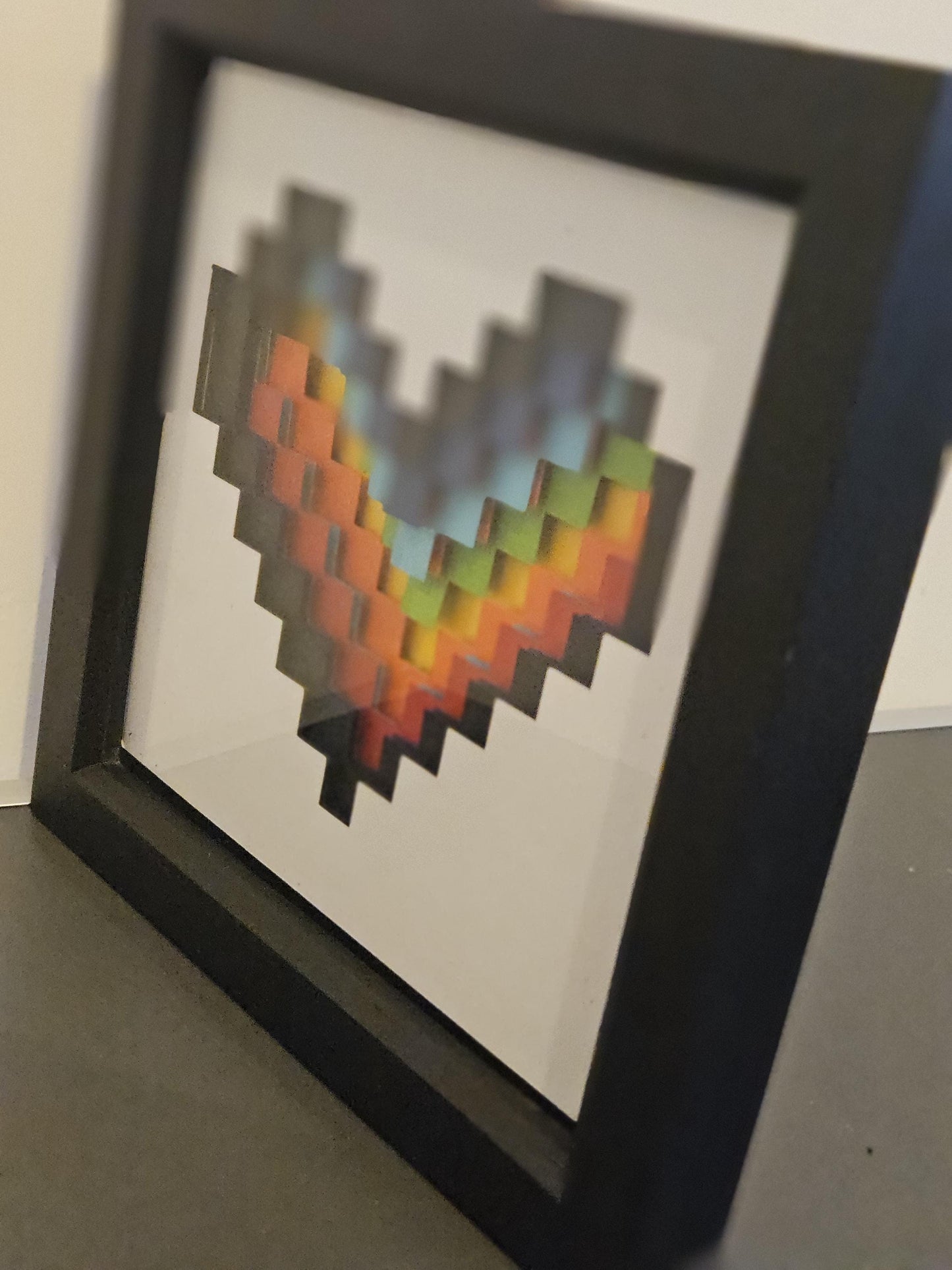 3D Rainbow Pixel Heart Shadow Box Art