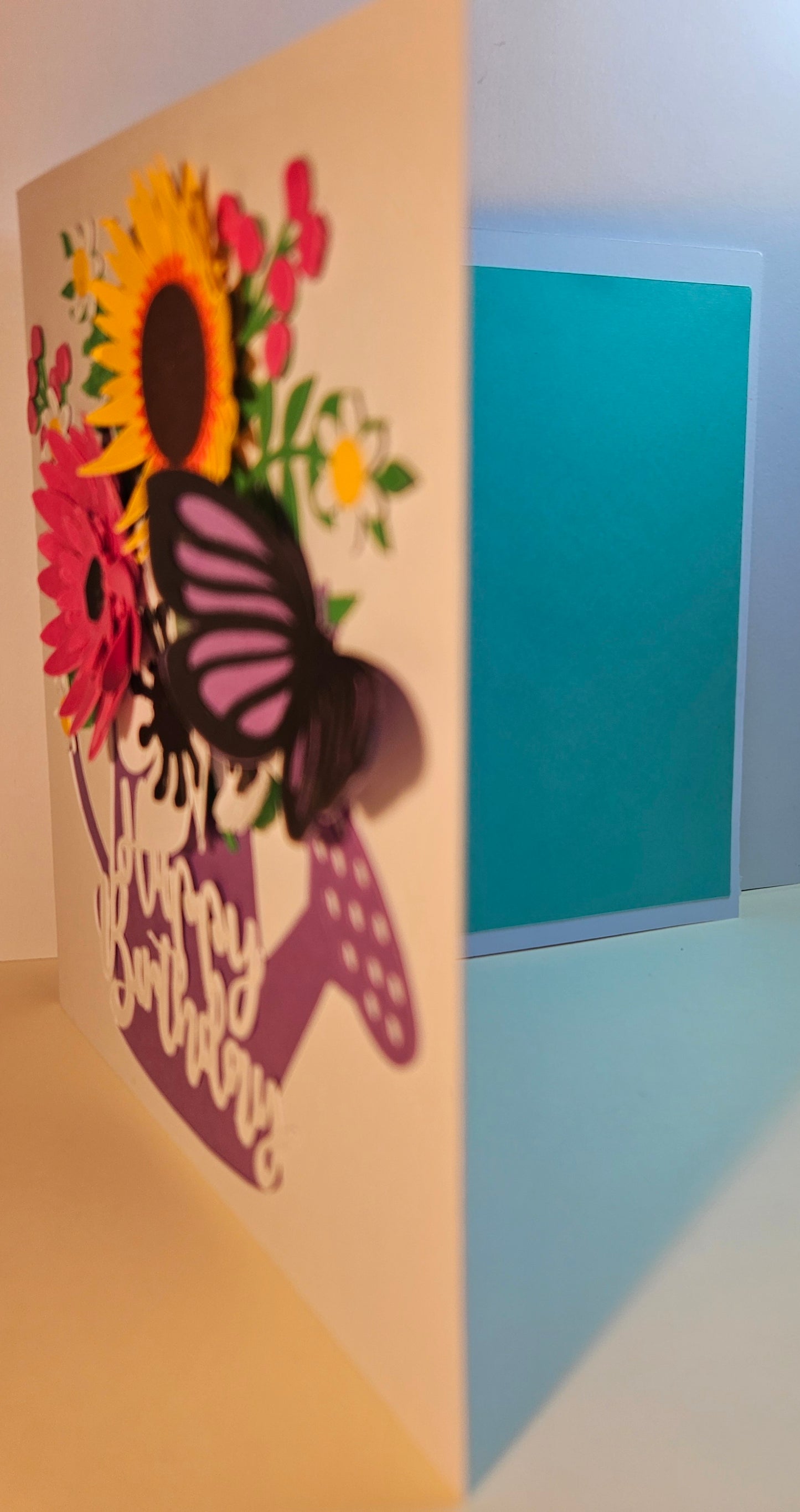 Handmade Watering Can & Floral, Sunflower and Butterfly card. Any Occasion