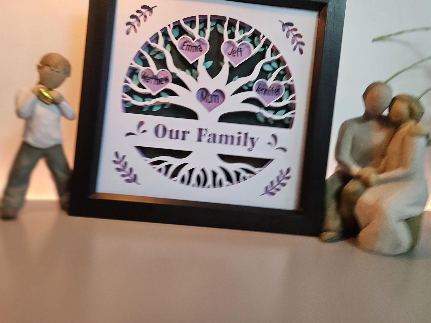 Personalised Family Tree 3D in boxed frame.