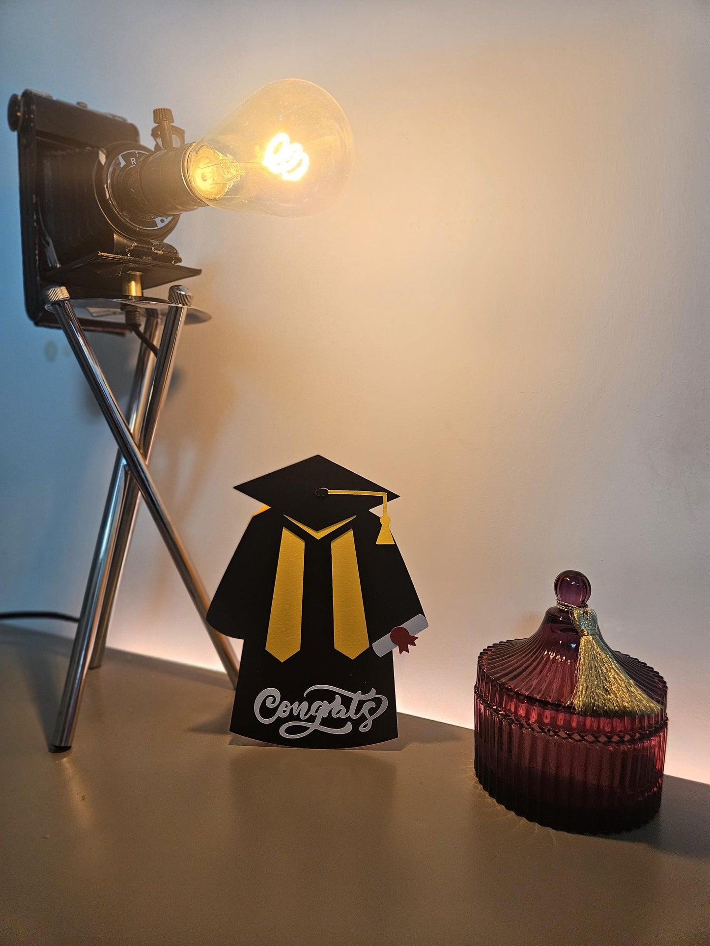 Handcrafted Graduation Card, Cap and Gown. Customisable