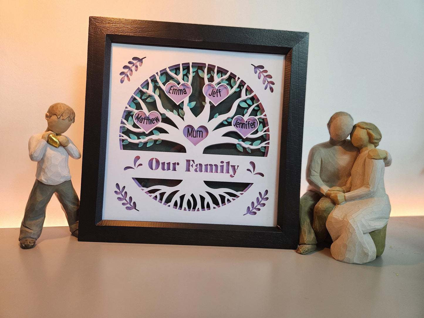 Personalised Family Tree 3D in boxed frame.