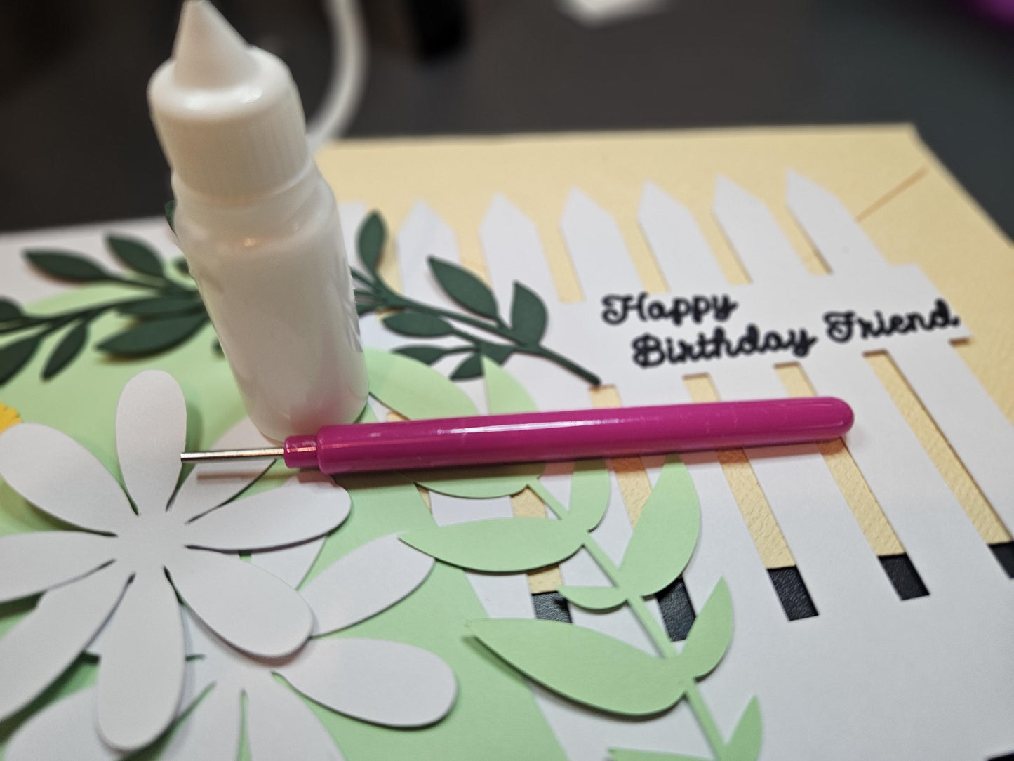 Card Making Kit. 3D Floral scene on Garden Fence. Customisable