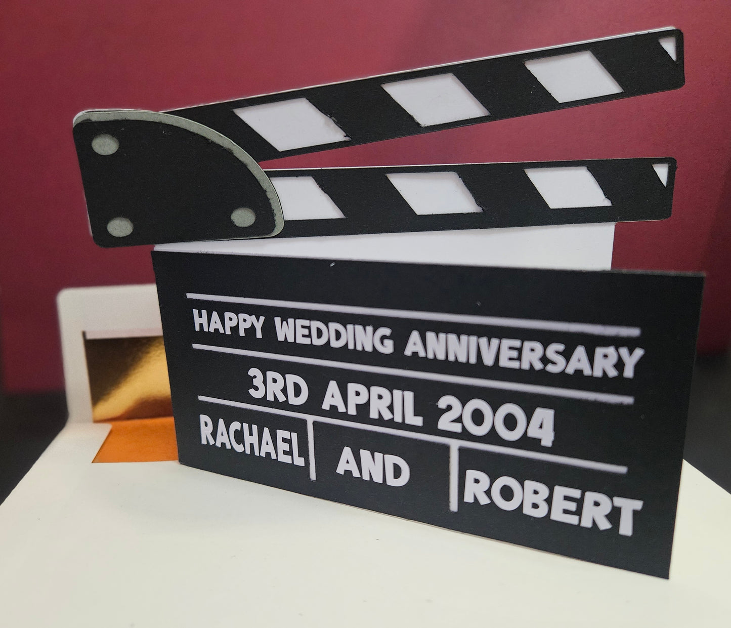 Handcrafted Movie Clapperboard Card for Birthday's or any occasion.