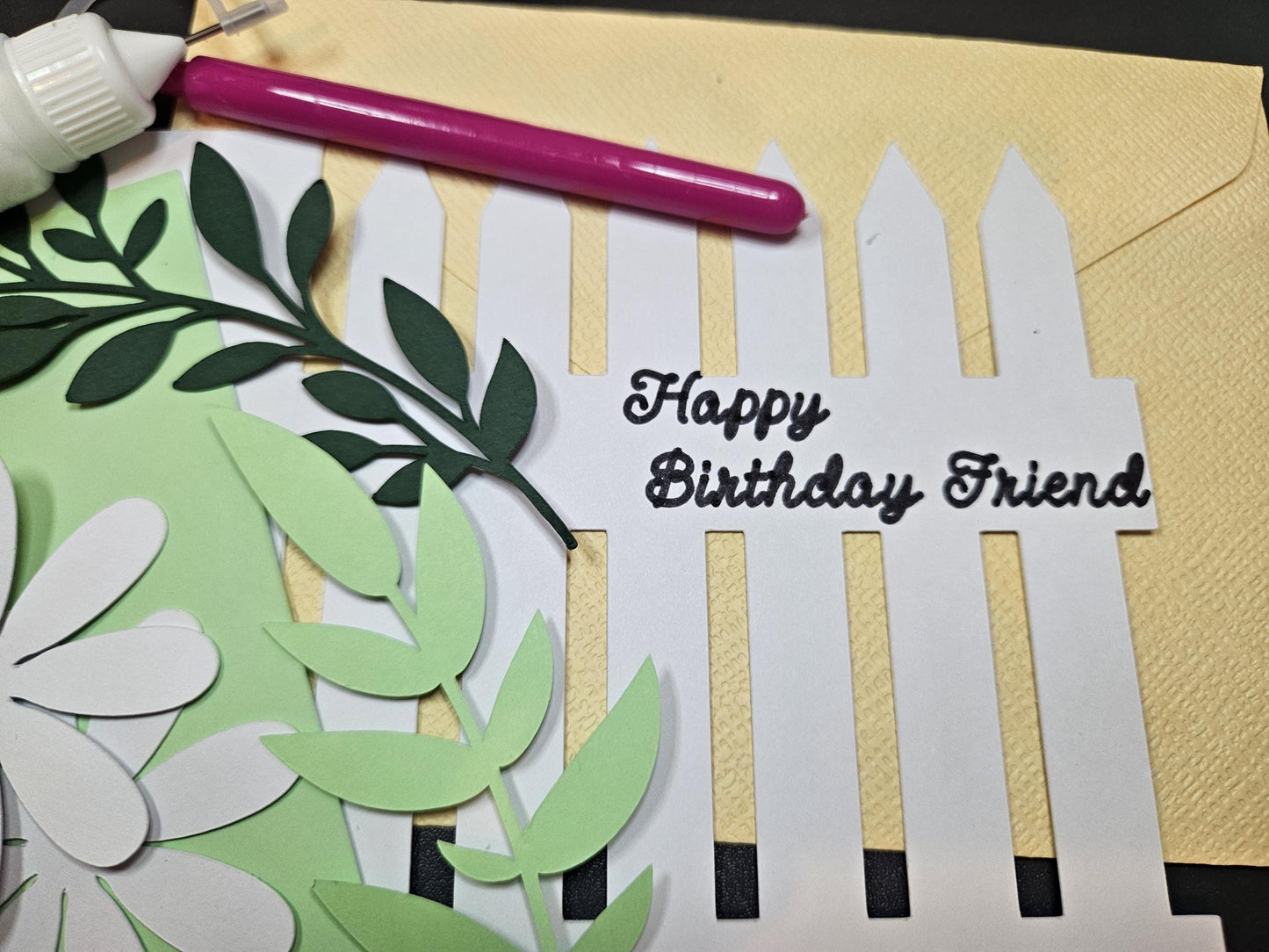 Card Making Kit. 3D Floral scene on Garden Fence. Customisable