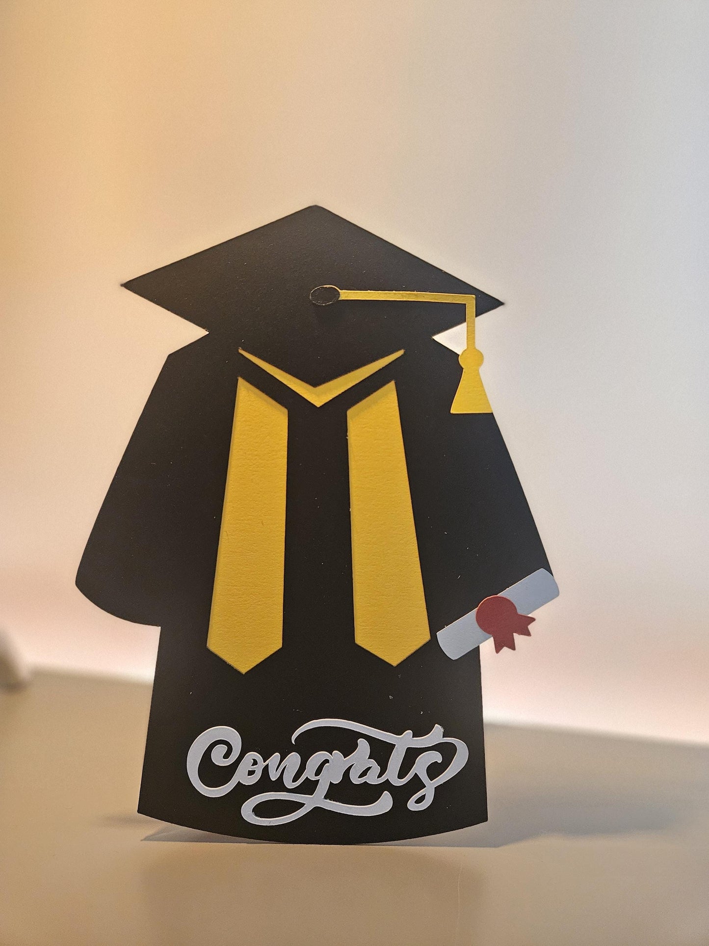 Handcrafted Graduation Card, Cap and Gown. Customisable