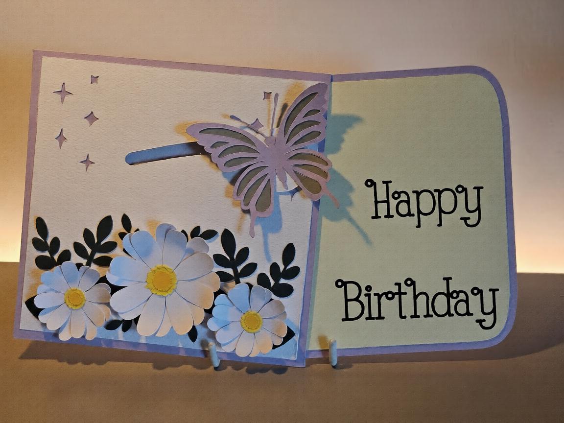 3D Handmade Daisy Butterfly Card with Pull-Out Display Stand (Happy Birthday)