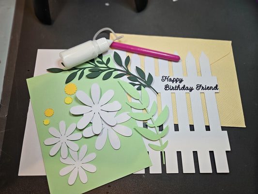 Card Making Kit. 3D Floral scene on Garden Fence. Customisable