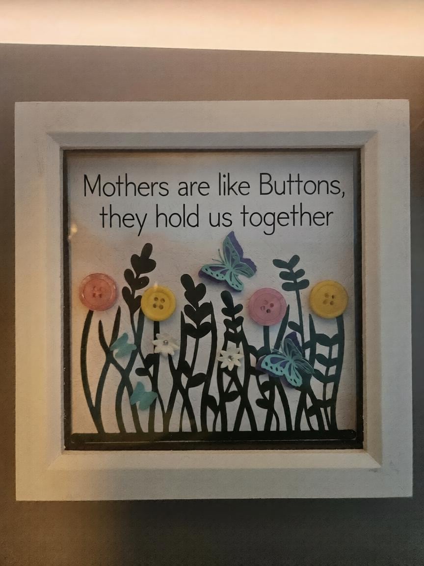 Handmade Button Art Frame: Mothers Day, Friendship, Teacher Appreciation gift. Medium