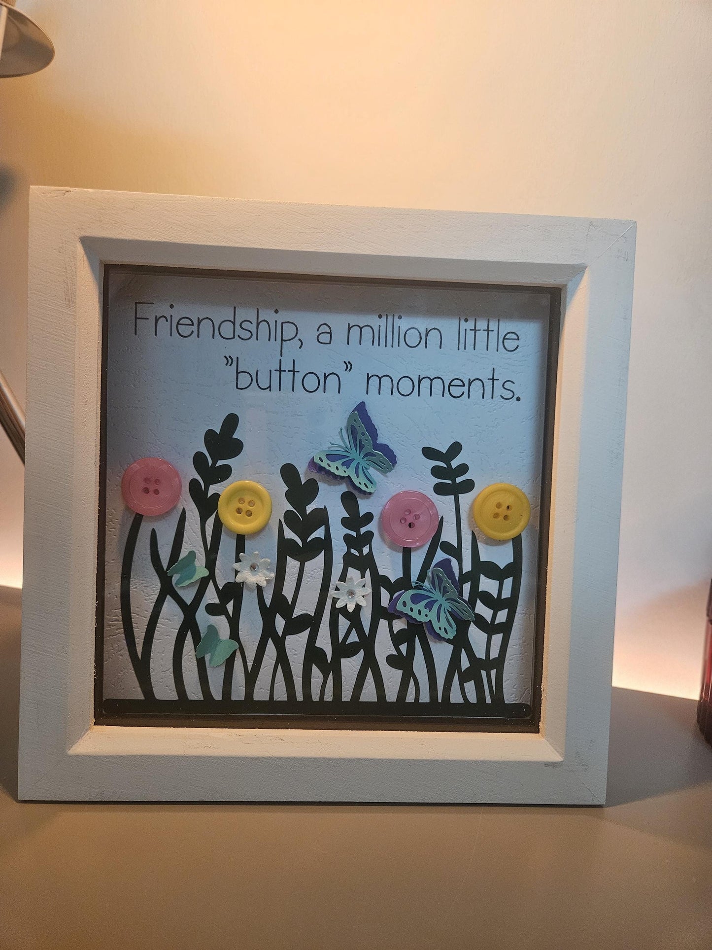 Handmade Button Art Frame: Mothers Day, Friendship, Teacher Appreciation gift. Medium