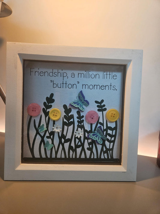 Handmade Button Art Frame: Mothers Day, Friendship, Teacher Appreciation gift. Medium