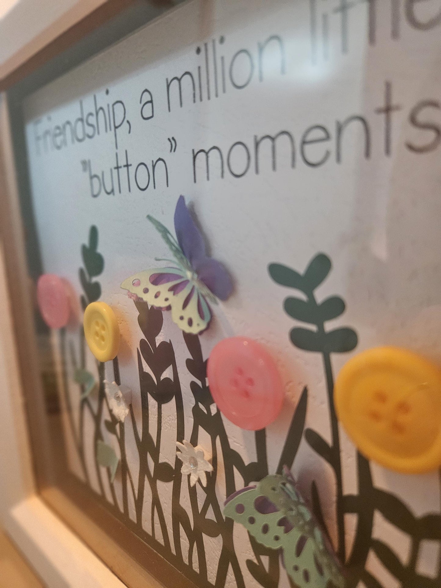 Handmade Button Art Frame: Mothers Day, Friendship, Teacher Appreciation gift. Medium