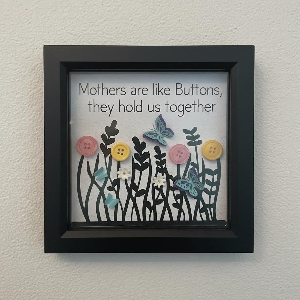 Handmade Button Art Frame: Mothers Day, Friendship, Teacher Appreciation gift. Medium