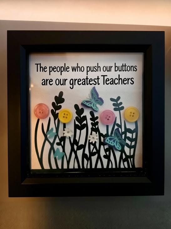 Handmade Button Art Frame: Mothers Day, Friendship, Teacher Appreciation gift. Medium