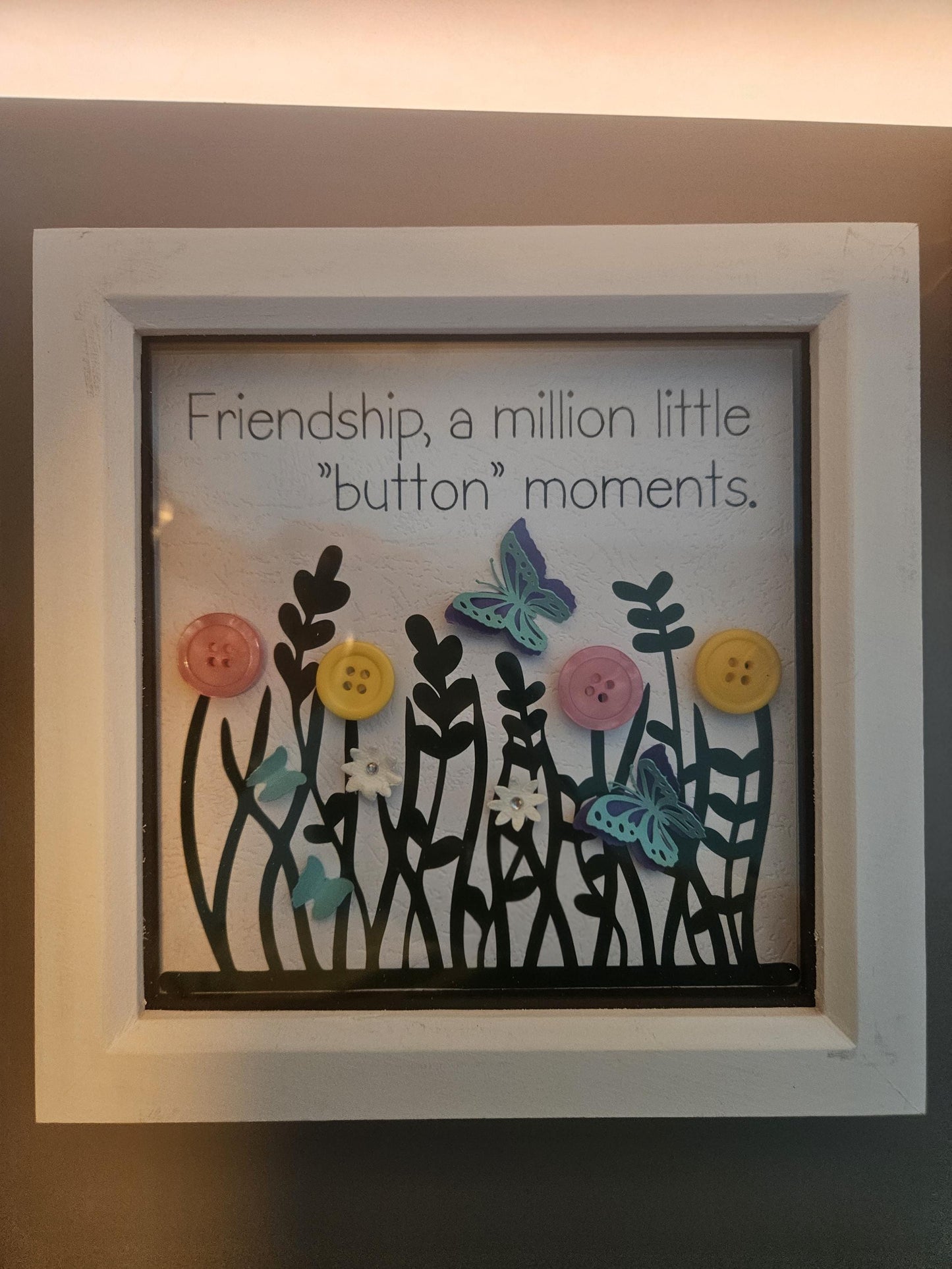 Handmade Button Art Frame: Mothers Day, Friendship, Teacher Appreciation gift. Medium