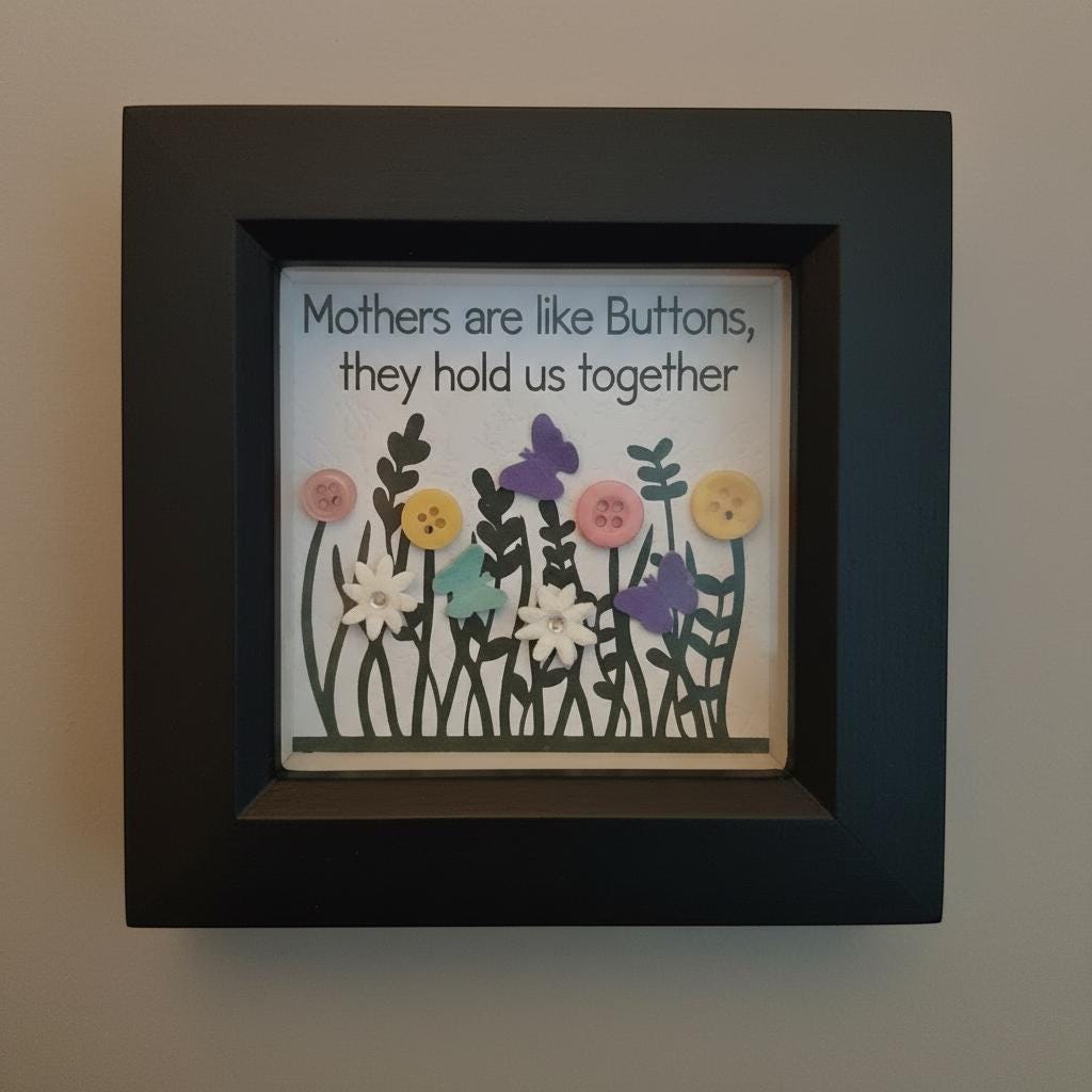 Handmade Button Art Frame: Mothers Day, Friendship, Teacher Appreciation gift. Small