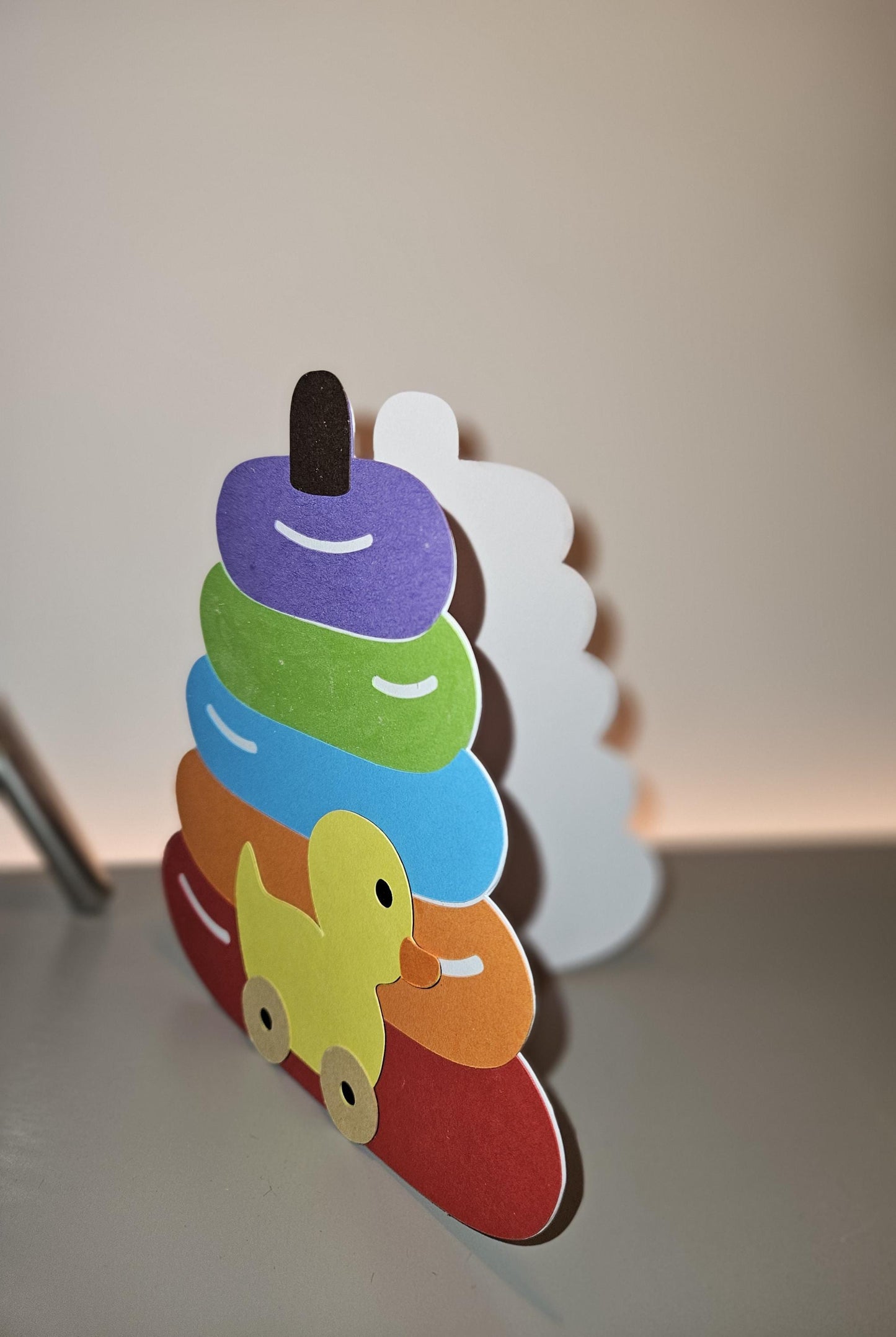 Handcrafted Duck Stacking Toy Card for a Birthday or Baby Shower.