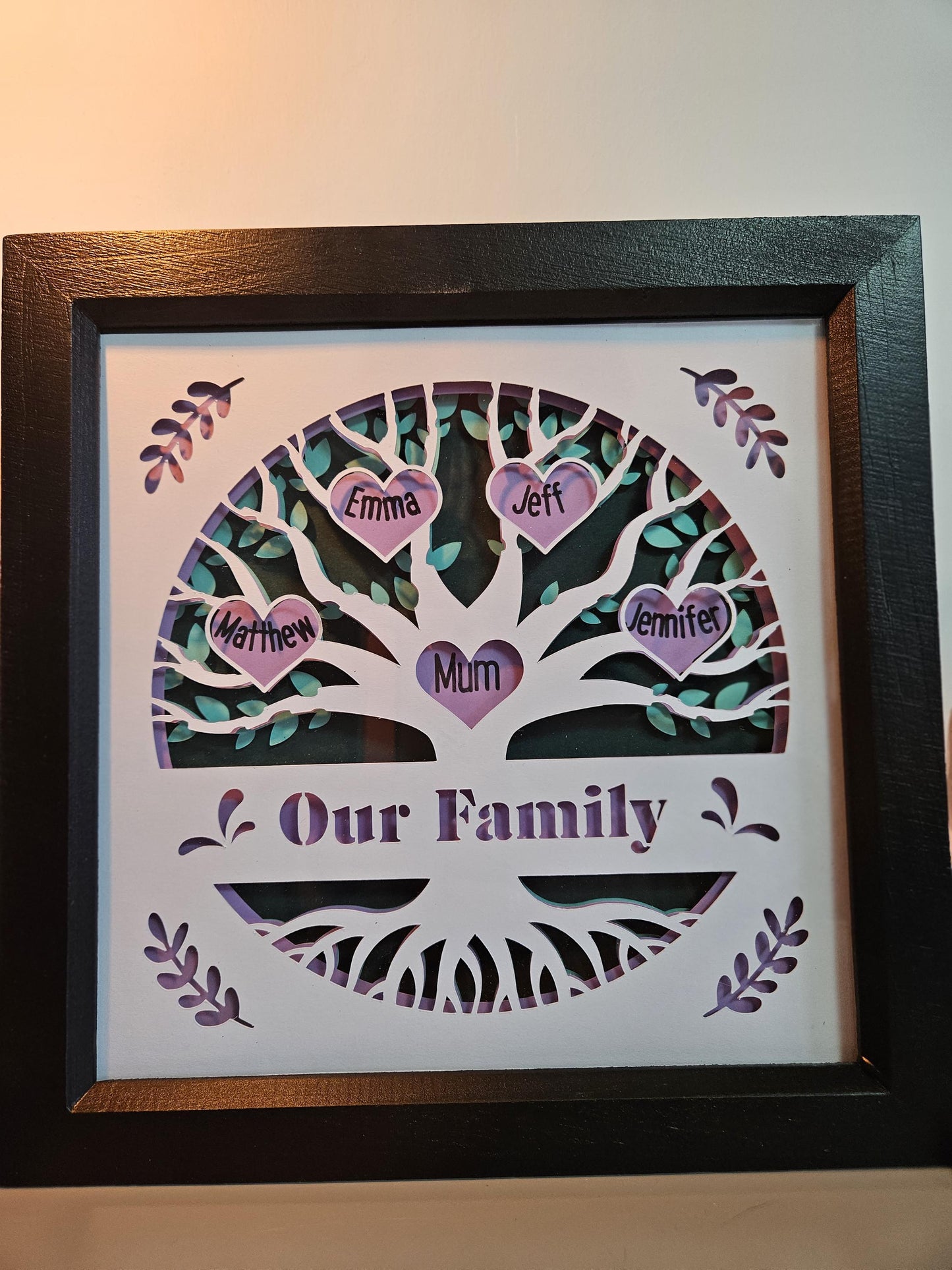 Personalised Family Tree 3D in boxed frame.
