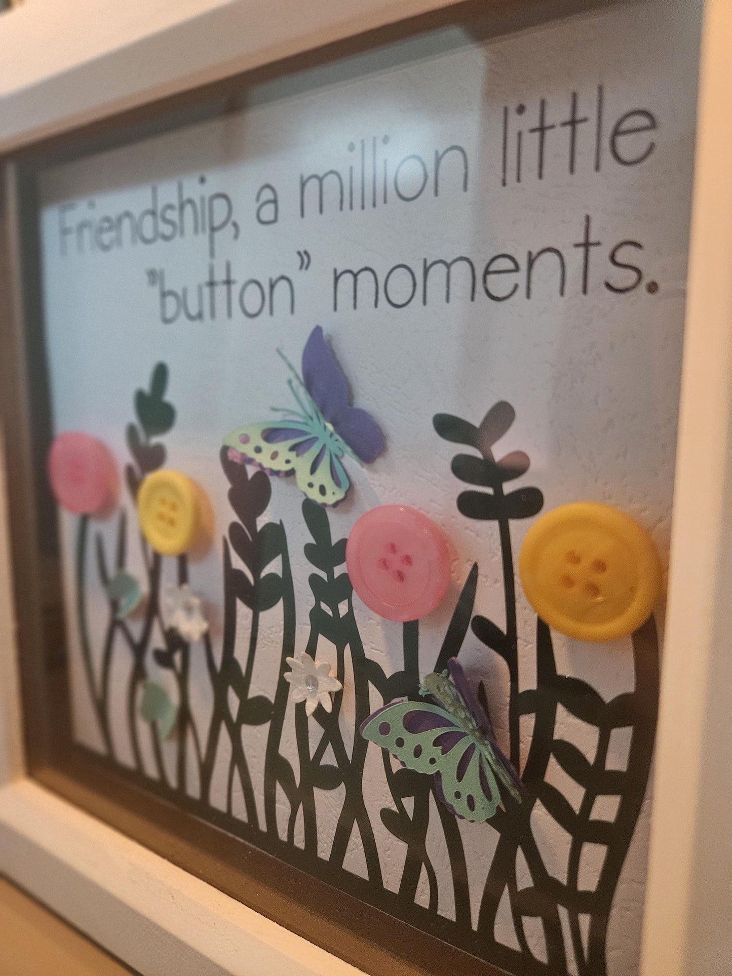 Handmade Button Art Frame: Mothers Day, Friendship, Teacher Appreciation gift. Medium
