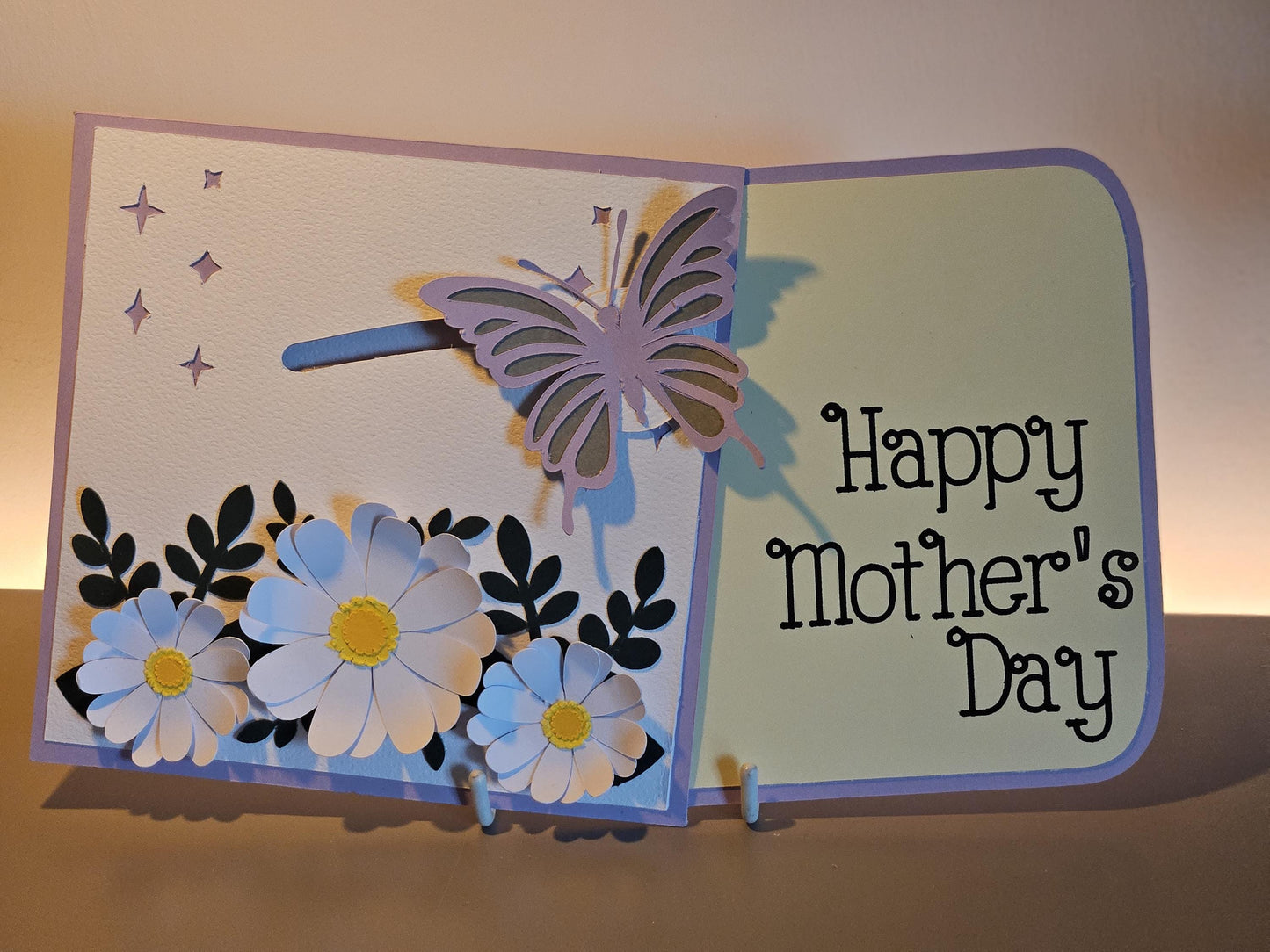 3D Handmade Daisy Butterfly Card with Pull-Out Display Stand (Happy Birthday)