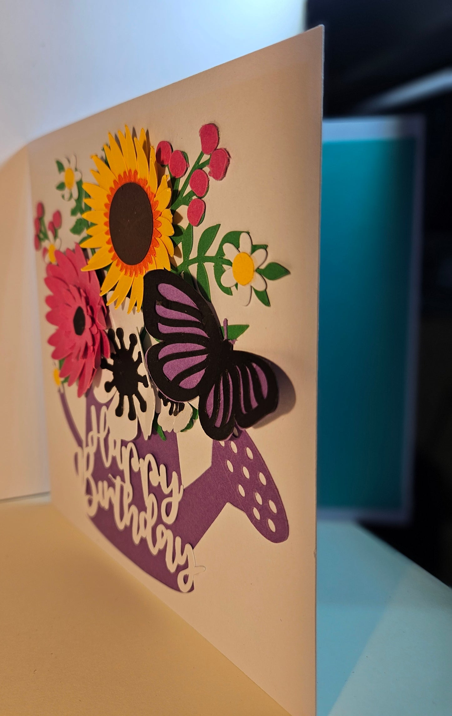 Handmade Watering Can & Floral, Sunflower and Butterfly card. Any Occasion