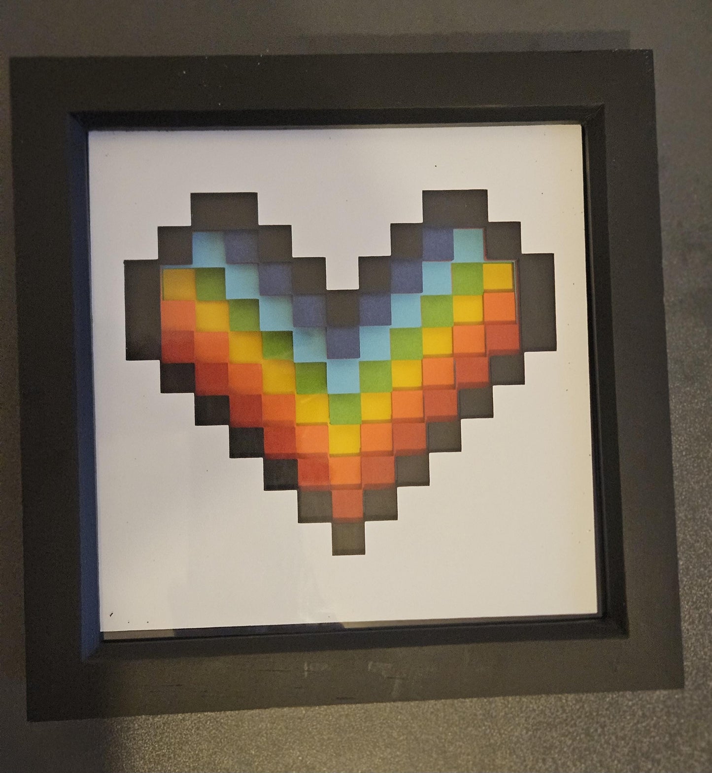 3D Rainbow Pixel Heart Shadow Box Art