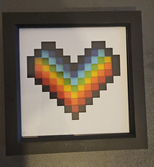 3D Rainbow Pixel Heart Shadow Box Art
