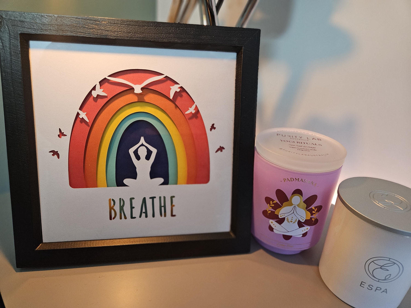 MOTHER'S DAY GIFT Mindfulness Yoga "Breathe" Shadow Box Framed