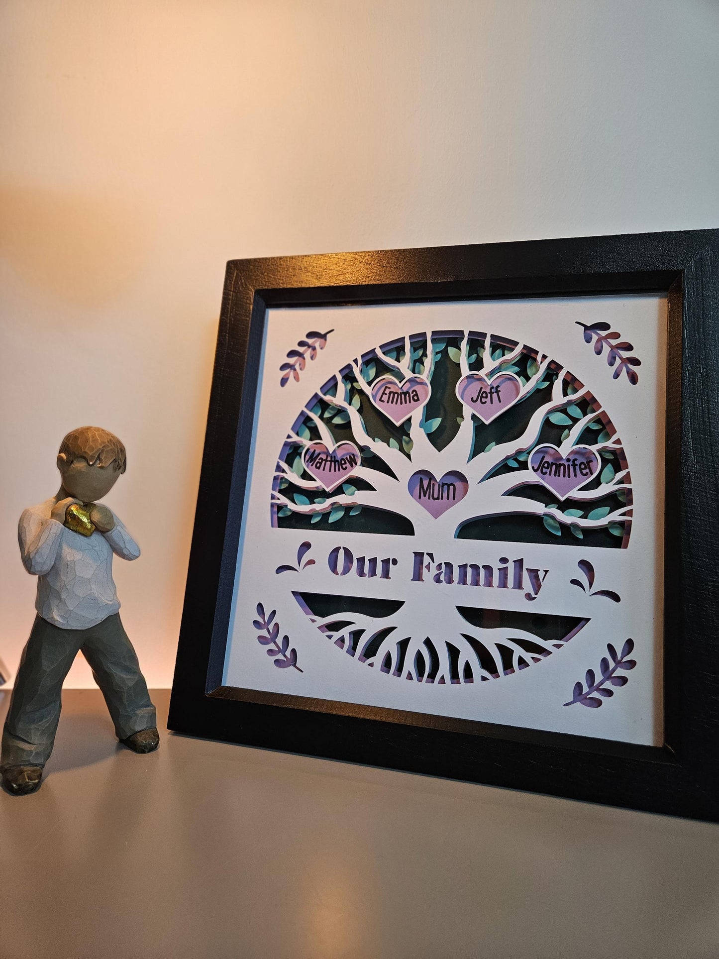 Personalised Family Tree 3D in boxed frame.