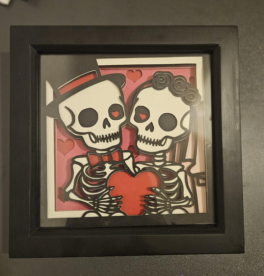 Gothic Skeleton Couple Shadow Box: Personalized Wedding Anniversary Gift