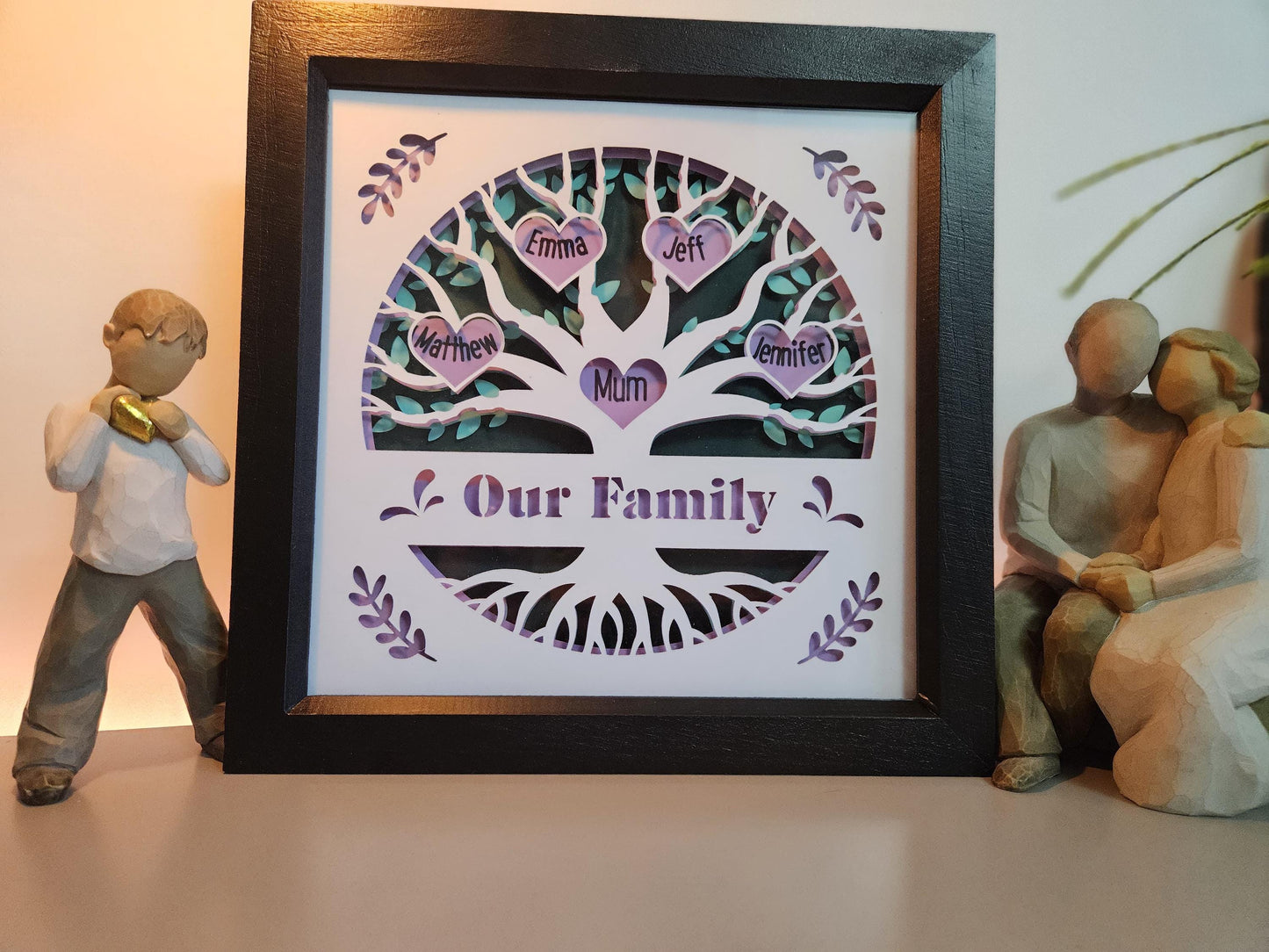 Personalised Family Tree 3D in boxed frame.