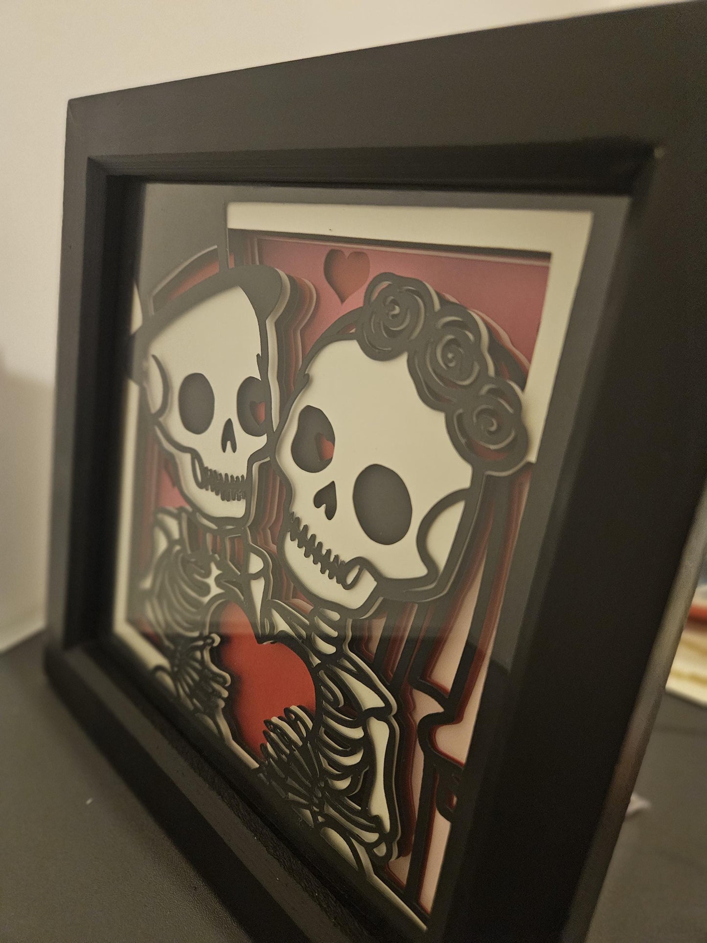 Gothic Skeleton Couple Shadow Box: Personalized Wedding Anniversary Gift